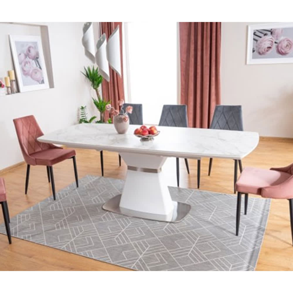 Esstisch ausziehbar aus Metall & MDF, 160-210x90x76cm, weiß -