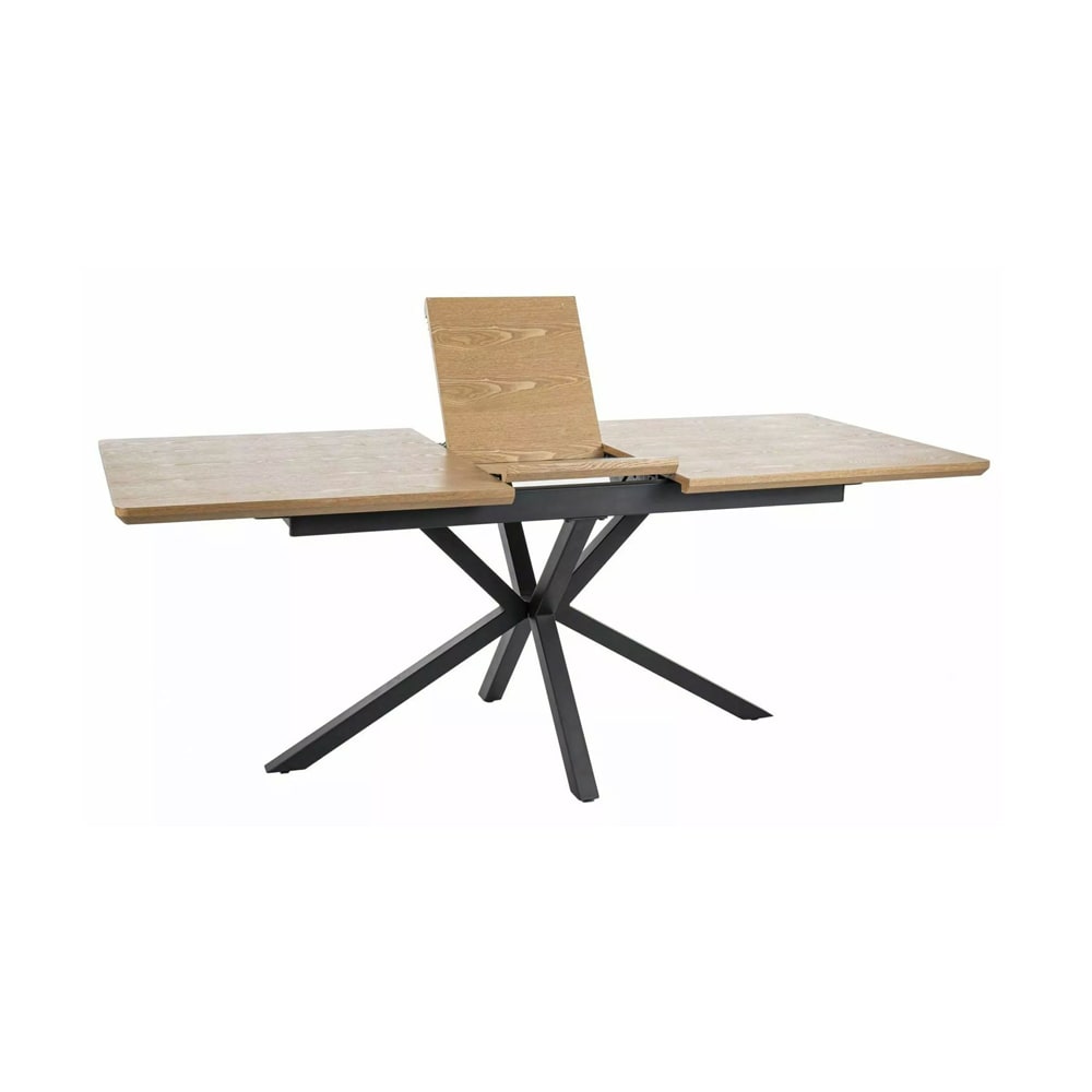 Esstisch, ausziehbar aus Metall & MDF, 160-200x90x76cm, eiche