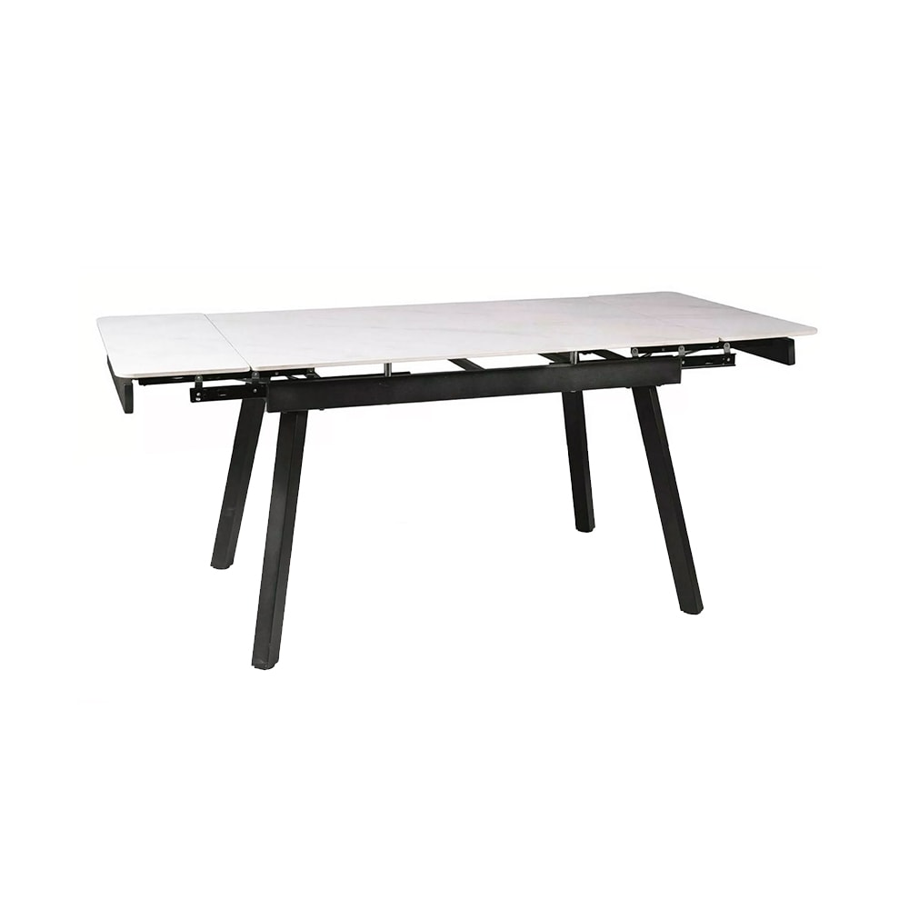 Feldmann-Wohnen Esstisch ausziehbar aus Metall, 120-180x85x76cm, weiß marmor style modern - Metall