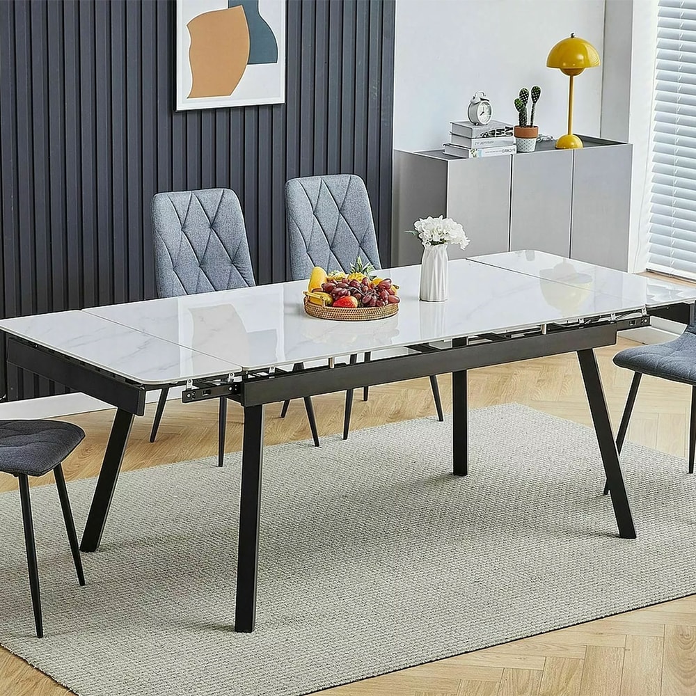 Esstisch ausziehbar aus Metall, 120-180x85x76cm, weiß marmor -