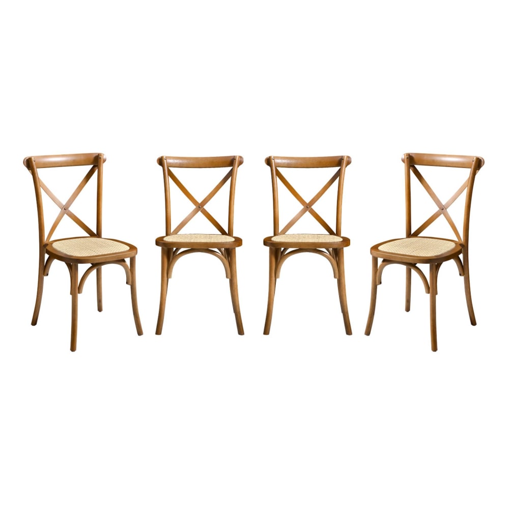 sweeek 4er-Set Bistrostühle aus nussbaumfarbenem Hevea-Holz style vintage Braun Holz