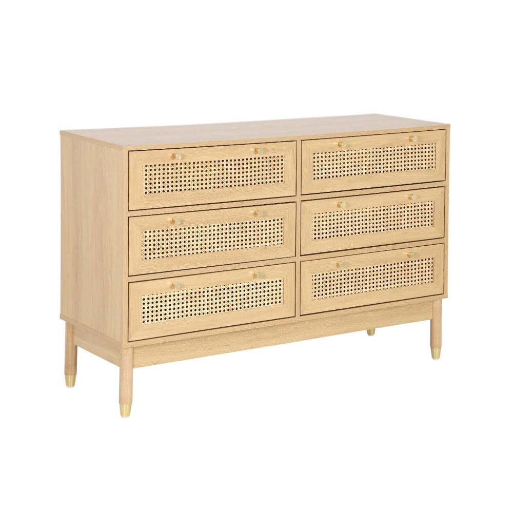 Kommode Holzdekor und Rattan-Geflecht 6 Schubladen naturfarben -