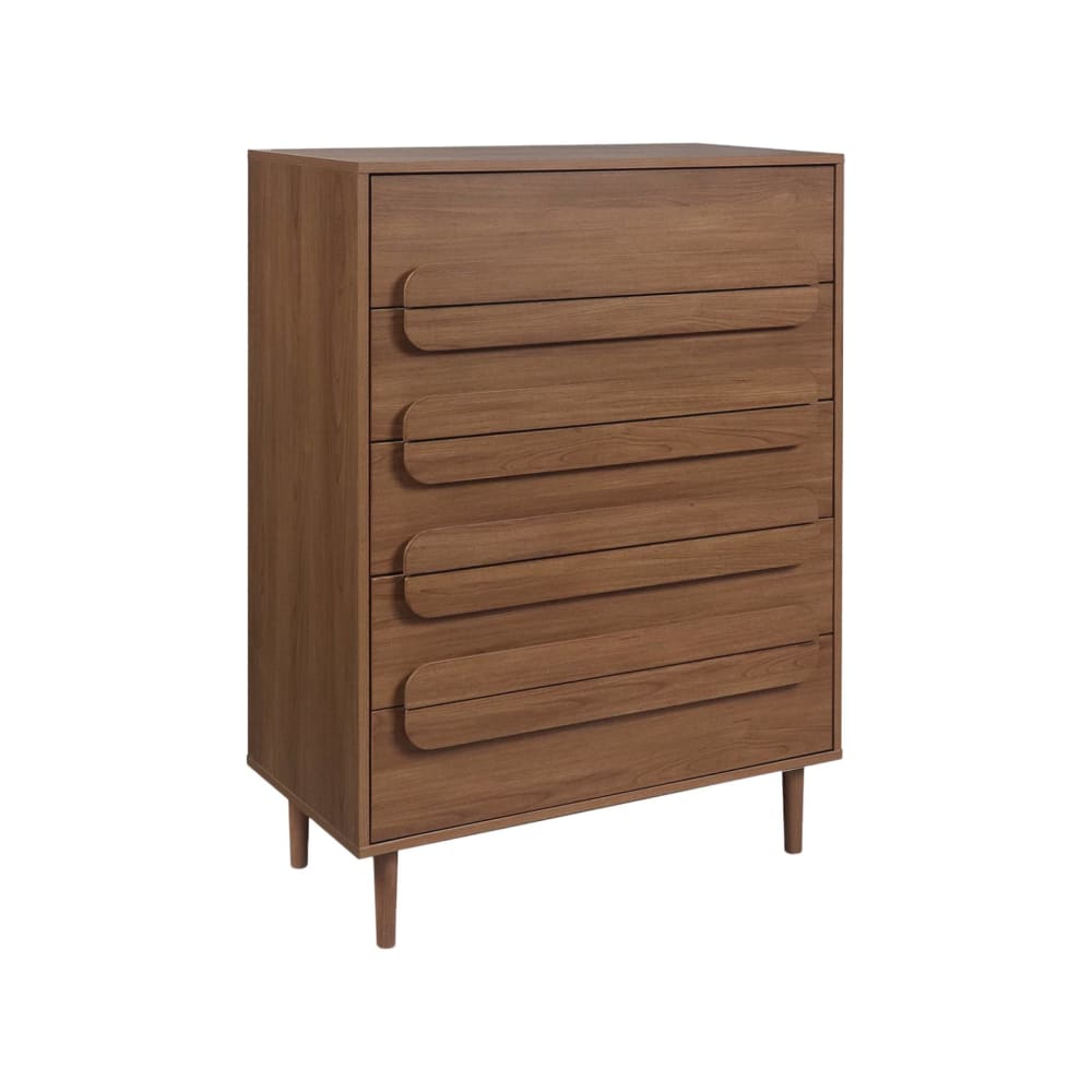 Commode vintage décor bois de noyer 5 tiroirs