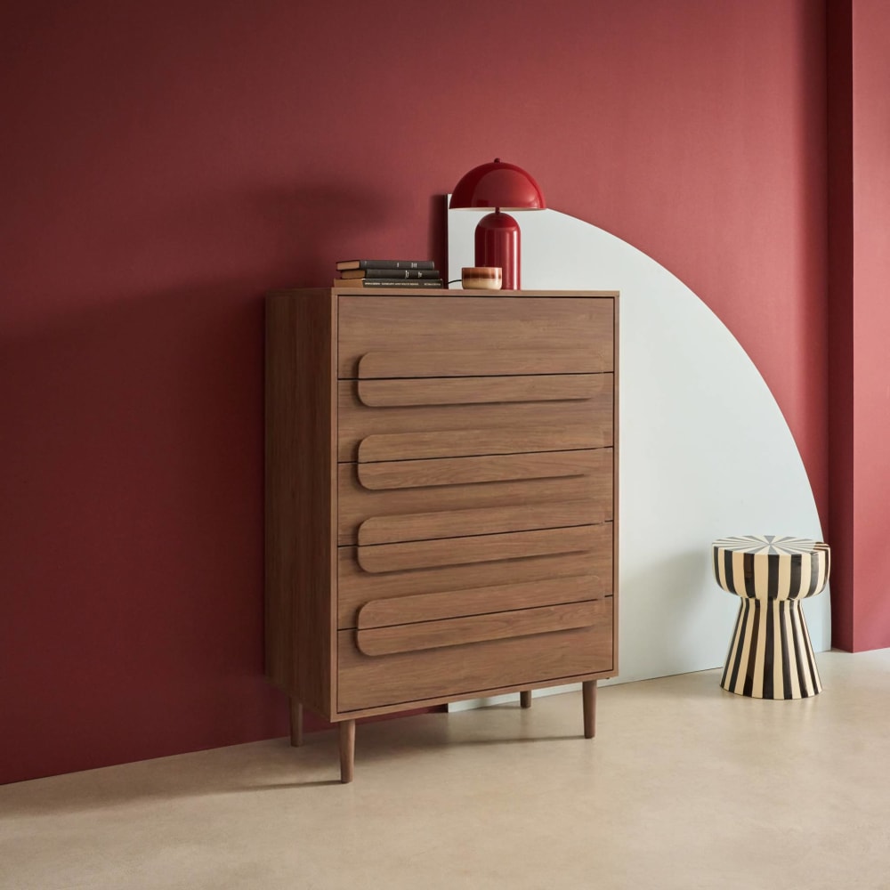 Vintage-Kommode im Nussbaumlook mit 5 Schubladen - Maisons Du