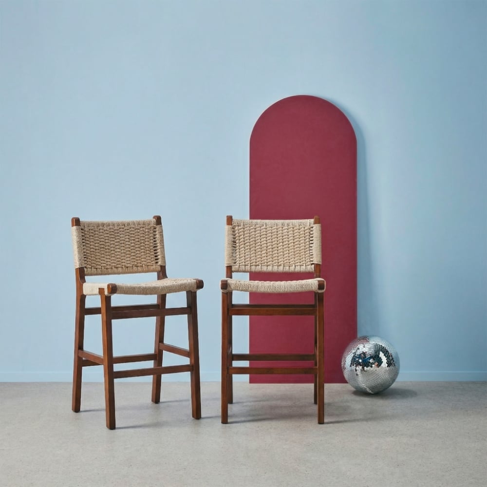 sweeek 2er-Set Barhocker nussbaumfarben/ beige style modern - Holz