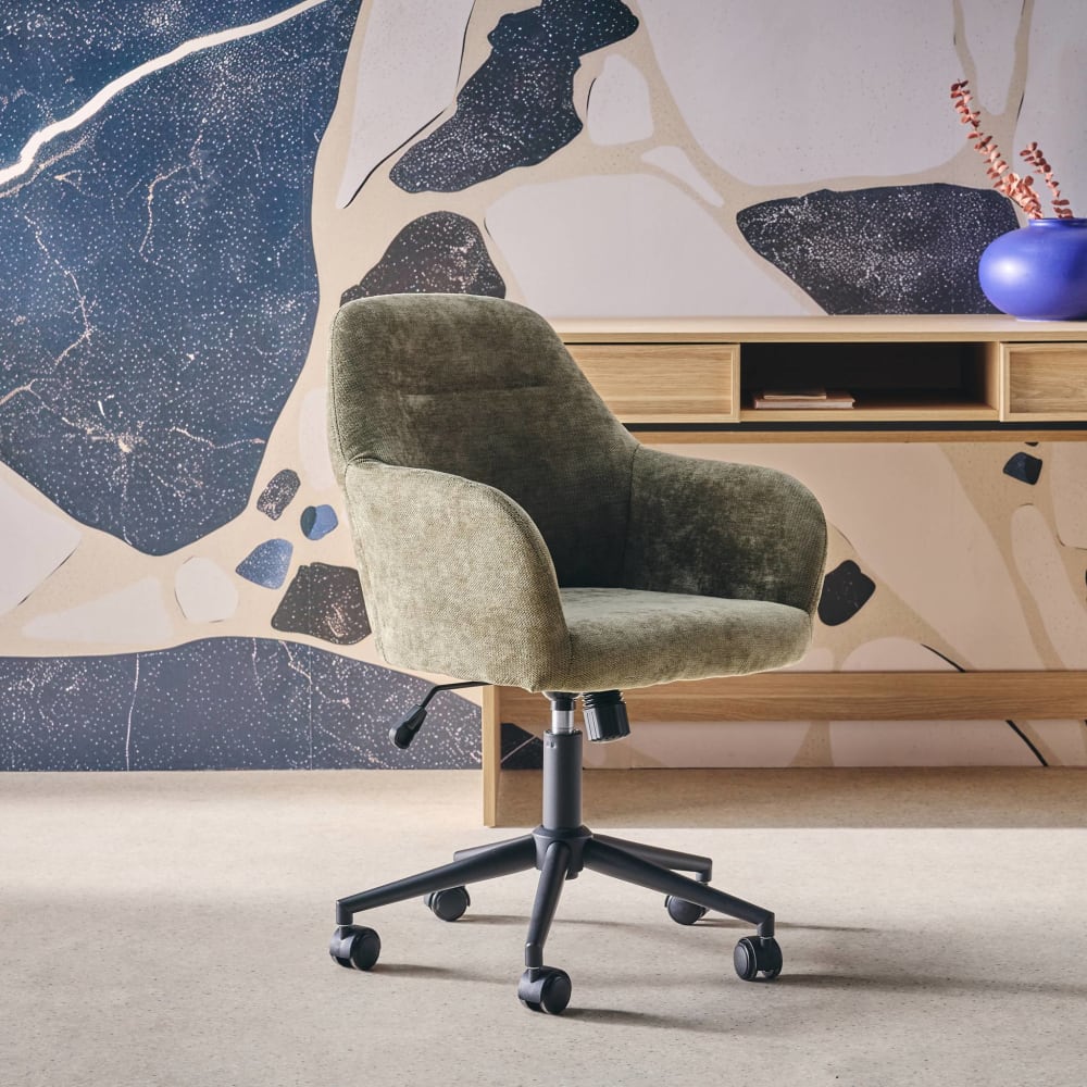 Chaise de bureau à roulettes ajustable métal et tissu kaki