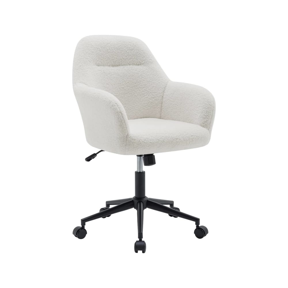 Chaise de bureau à roulettes ajustable métal et bouclette blanche