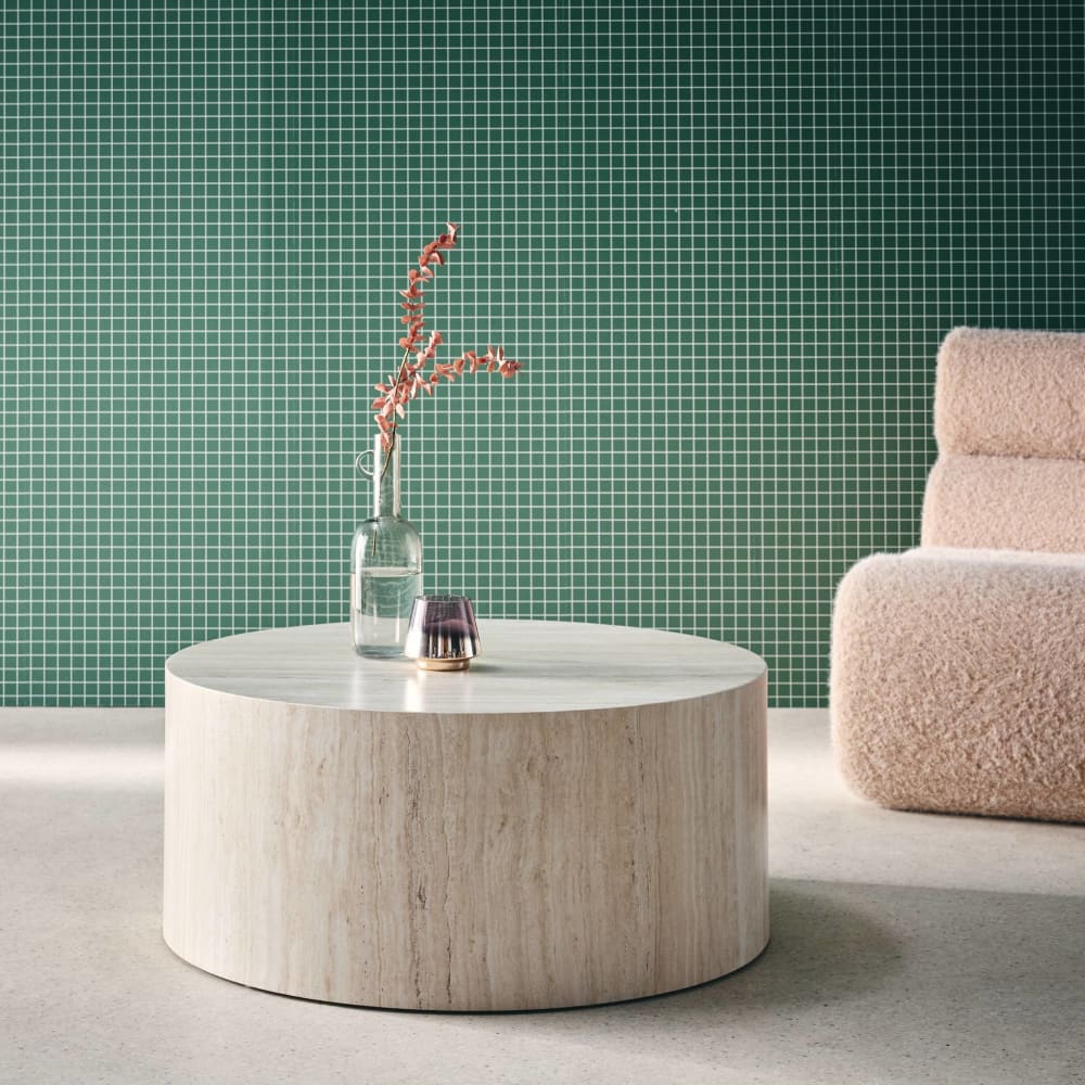 Table basse ronde effet travertin D80cm