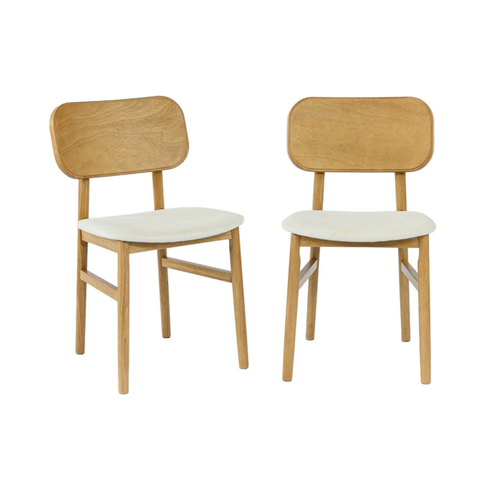 sweeek 2er-Set Stühle aus Heveaholz natur mit Stoffbezug style vintage Braun