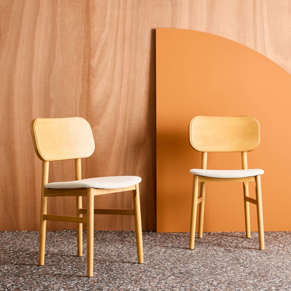 2er-Set Stühle aus Heveaholz natur mit Stoffbezug - Maisons Du
