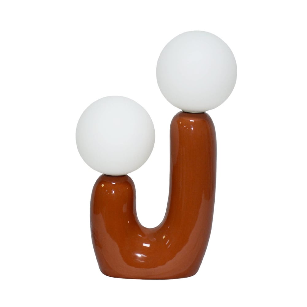 Lampe de table organique céramique terracotta et verre blanc h 31cm