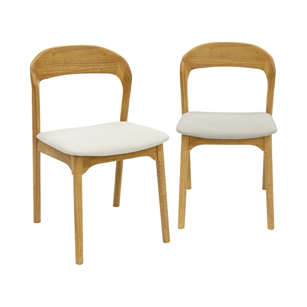 sweeek 2er-Set Stühle Heveaholz naturfarben Bezug beige style vintage Braun