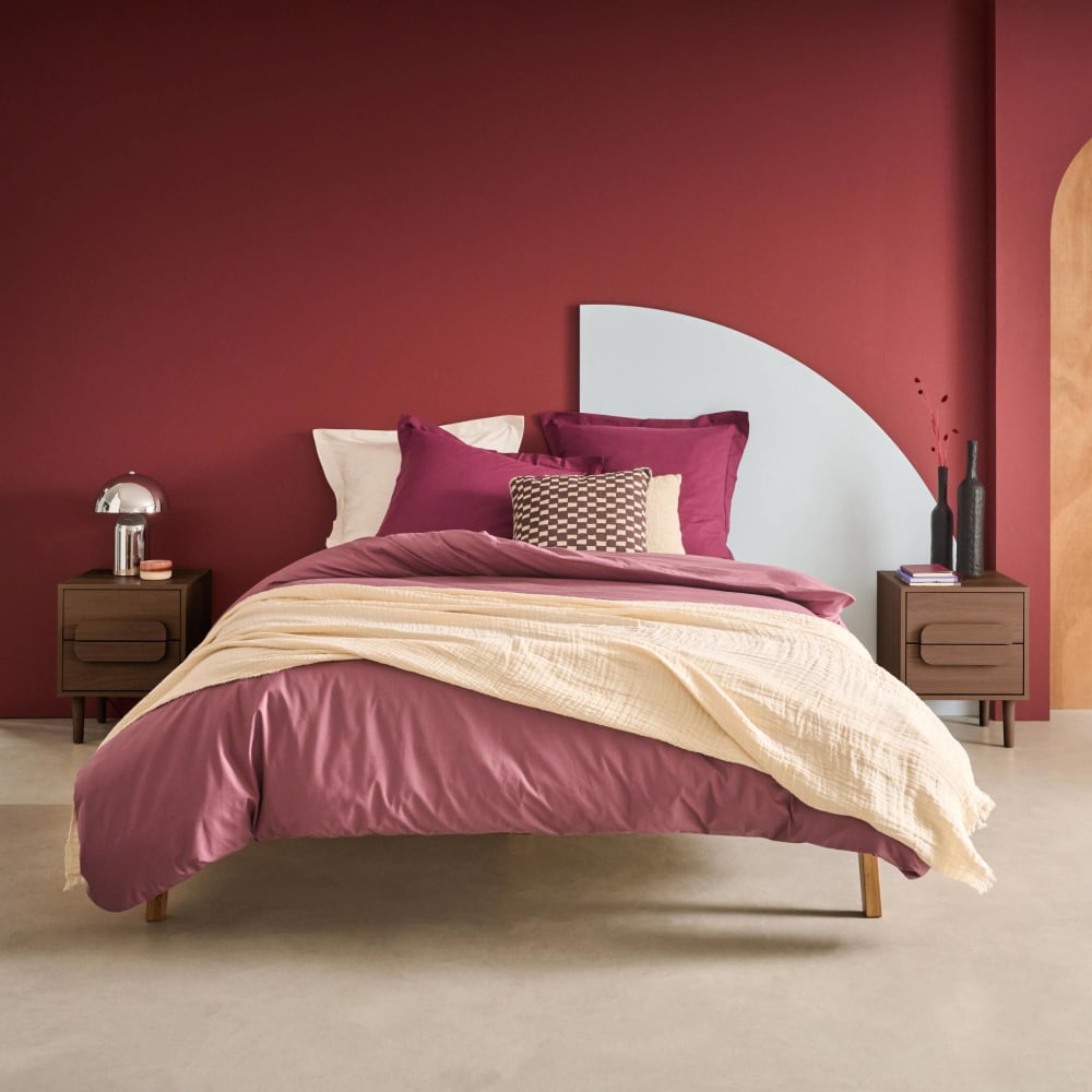 Table de chevet vintage décor bois de noyer 2 tiroirs (lot de 2)