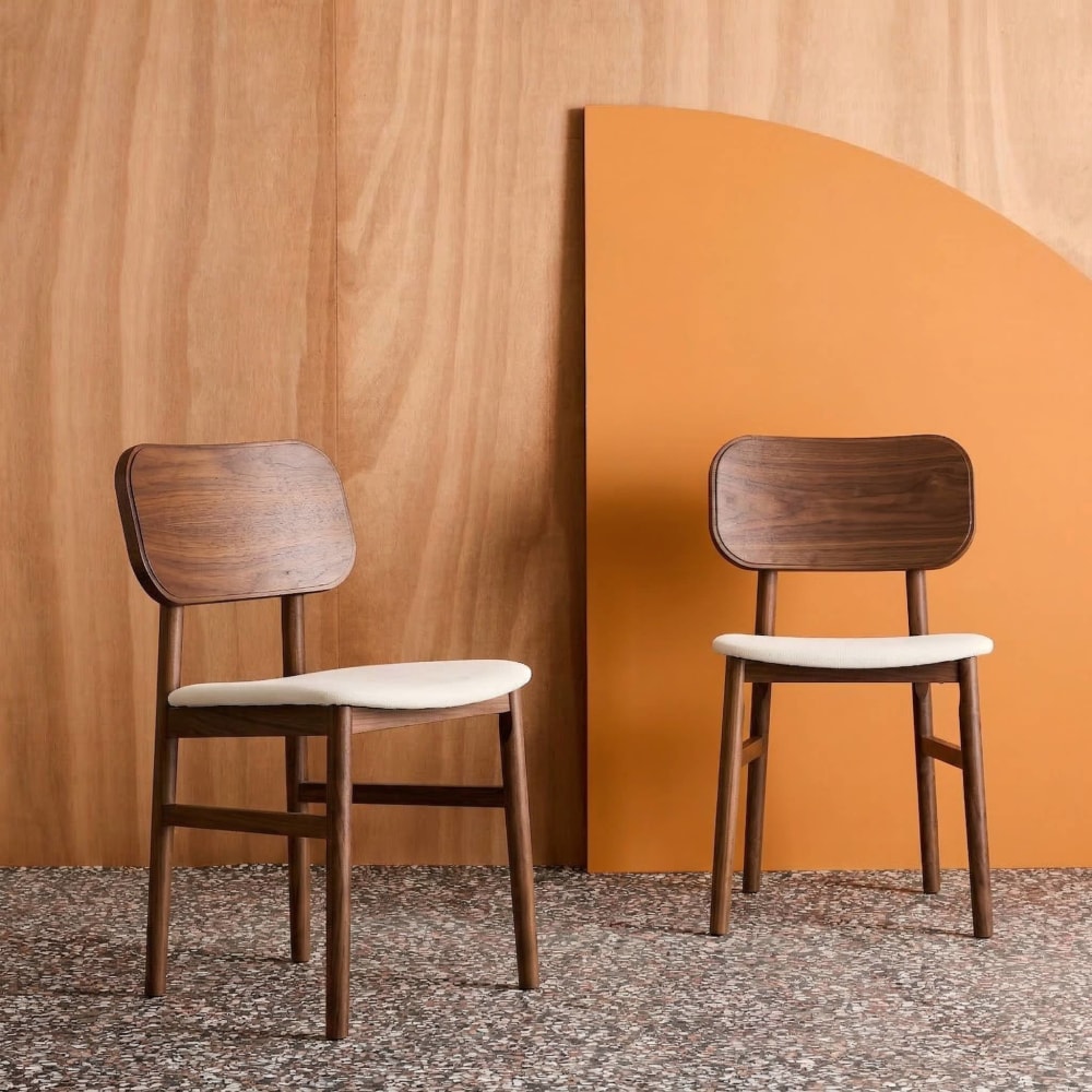 2er-Set Stühle Heveaholz nussbaumfarben Stoffbezug - Maisons Du