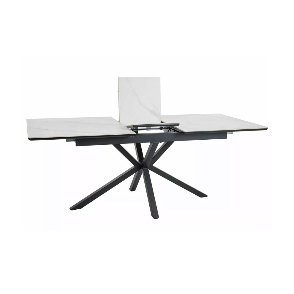 Esstisch ausziehbar aus Metall & MDF, 160-200x90x76cm, weiß