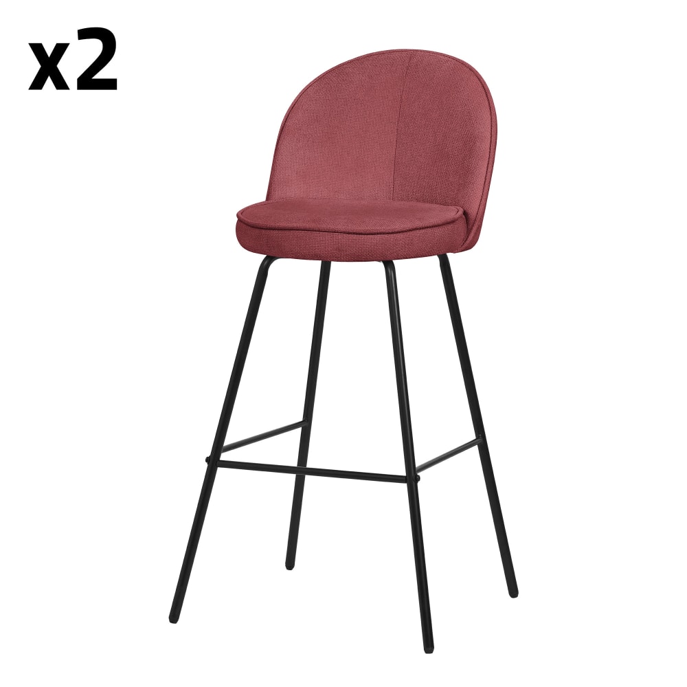 ML-Design Barhocker 2er Set Rot 75 cm hoch mit Stoffbezug und Rückenlehne Rot Pes - Polyester