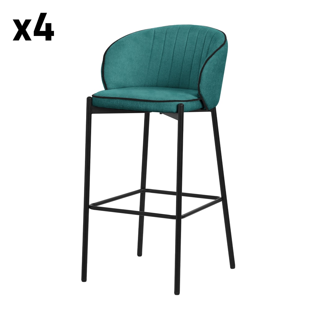 ML-Design Barhocker 4er Set Petrol 76 cm hoch mit Stoffbezug und Rückenlehne style modern Blau Pes - Polyester