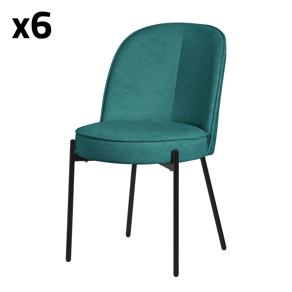 ML-Design Esszimmerstühle 6er Set Petrol mit Stoffbezug und Metallbeinen Blau Pes - Polyester