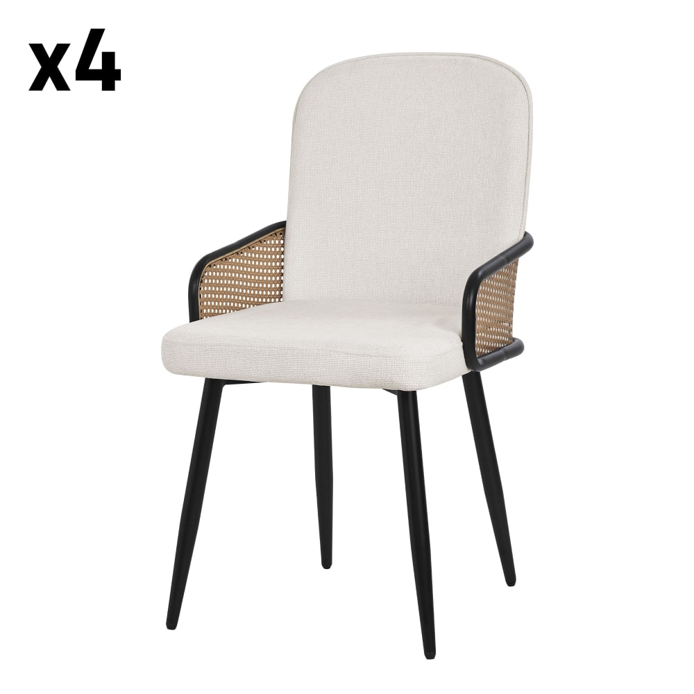 ML-Design Esszimmerstühle 4er Set Beige mit Stoffbezug & Rattan Optik-Armlehnen Beige Pes - Polyester