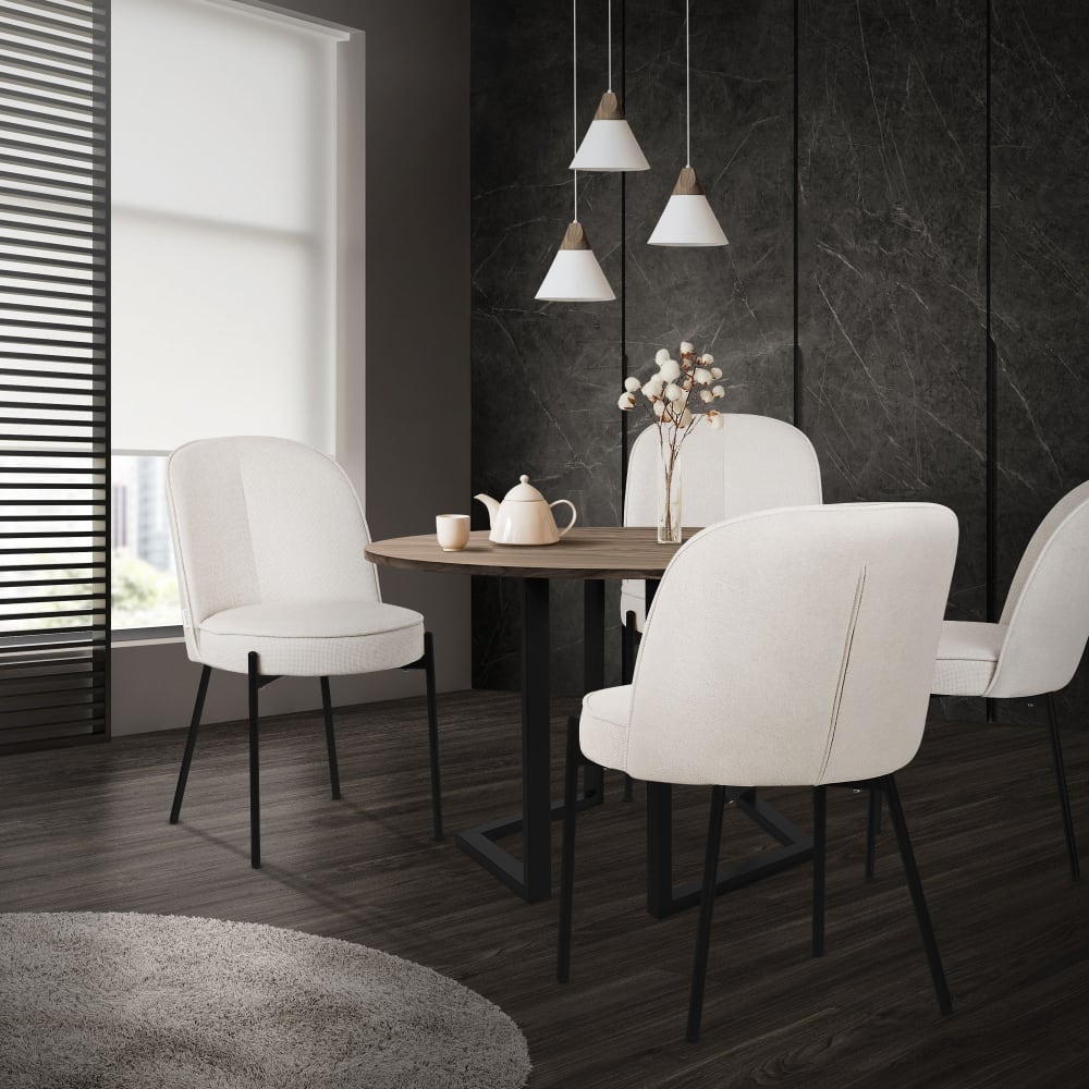 Esszimmerstühle 4er Set Beige mit Stoffbezug und Metallbeinen -