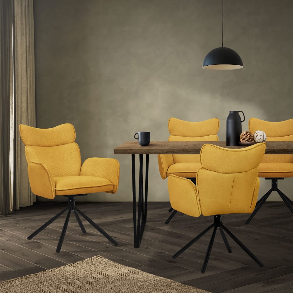 Esszimmerstühle drehbar 4er Set Senf mit Stoffbezug - Maisons Du