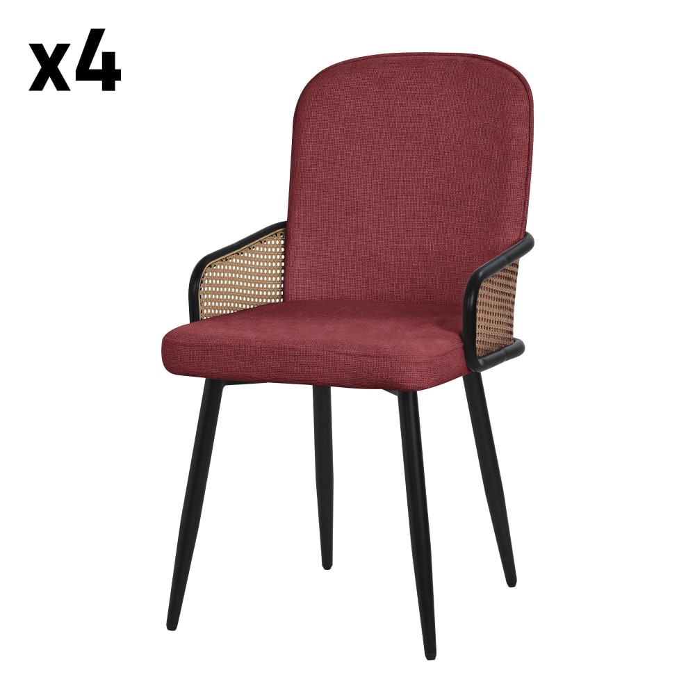 ML-Design Esszimmerstühle 4er Set Rot mit Stoffbezug & Rattan Optik-Armlehnen Rot Pes - Polyester