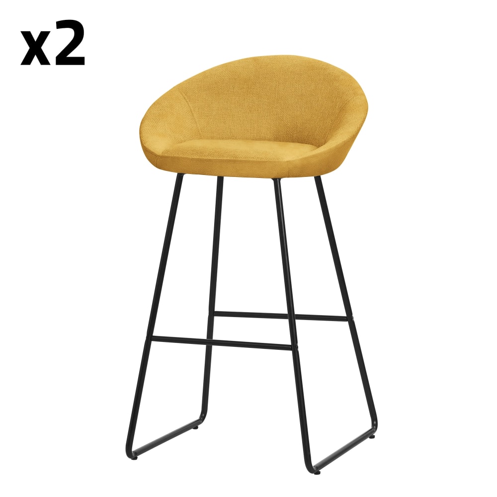 ML-Design Barhocker 2er Set Senf 75 cm hoch mit Stoffbezug und Metallgestell style modern Gelb Pes - Polyester