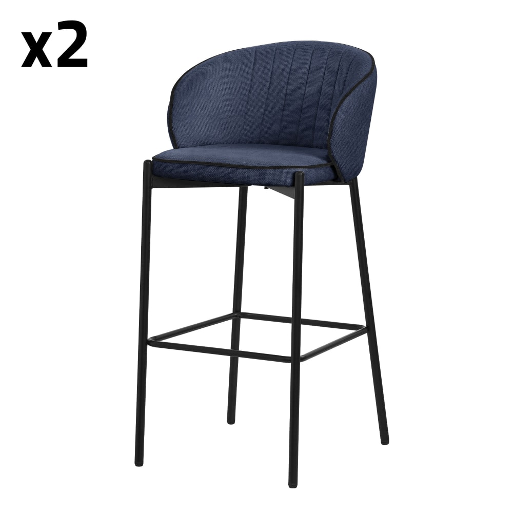 ML-Design Barhocker 2er Set Dunkelblau 76 cm hoch mit Stoffbezug und Rückenlehne style modern - Pes - Polyester