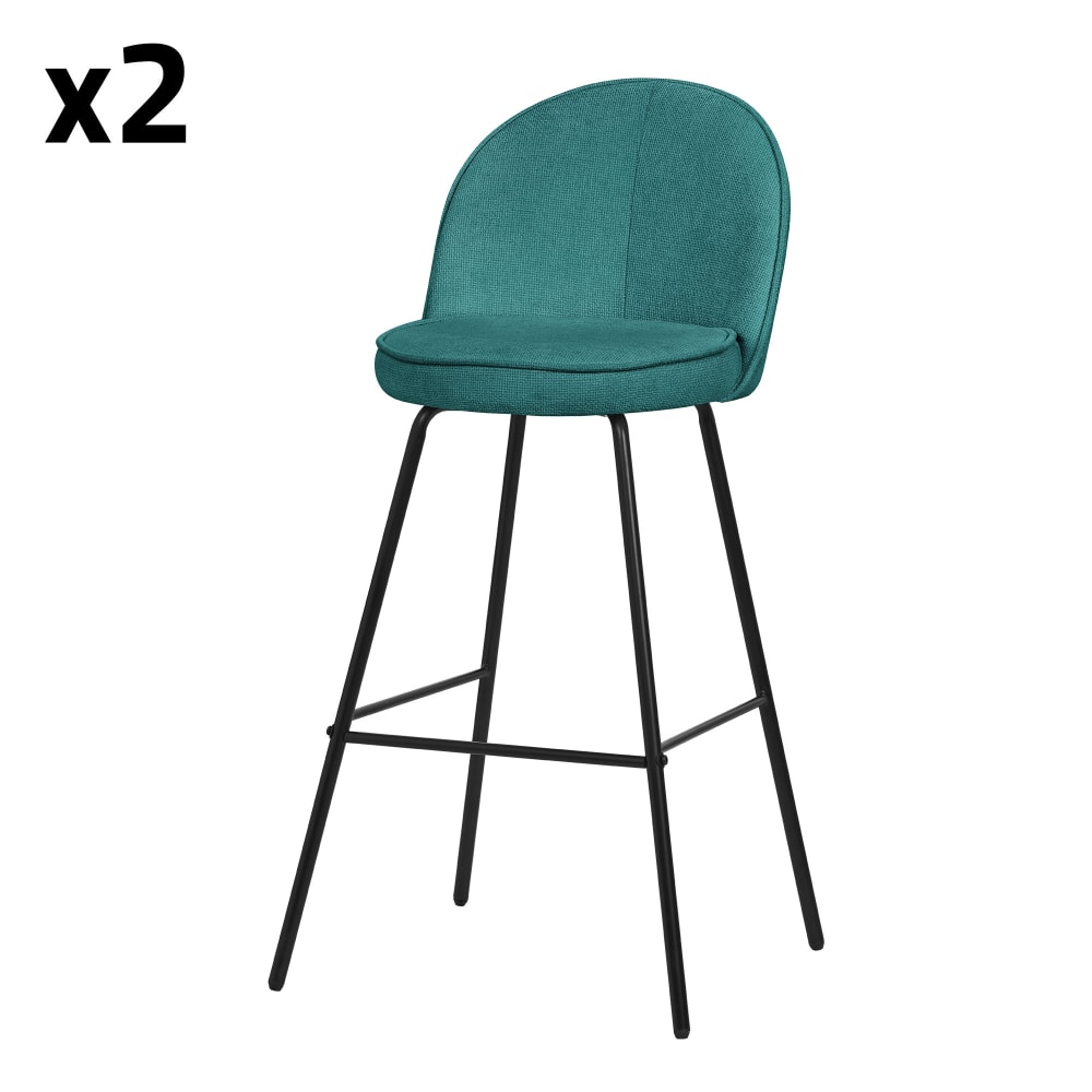 ML-Design Barhocker 2er Set Petrol 75 cm hoch mit Stoffbezug und Rückenlehne Blau Pes - Polyester