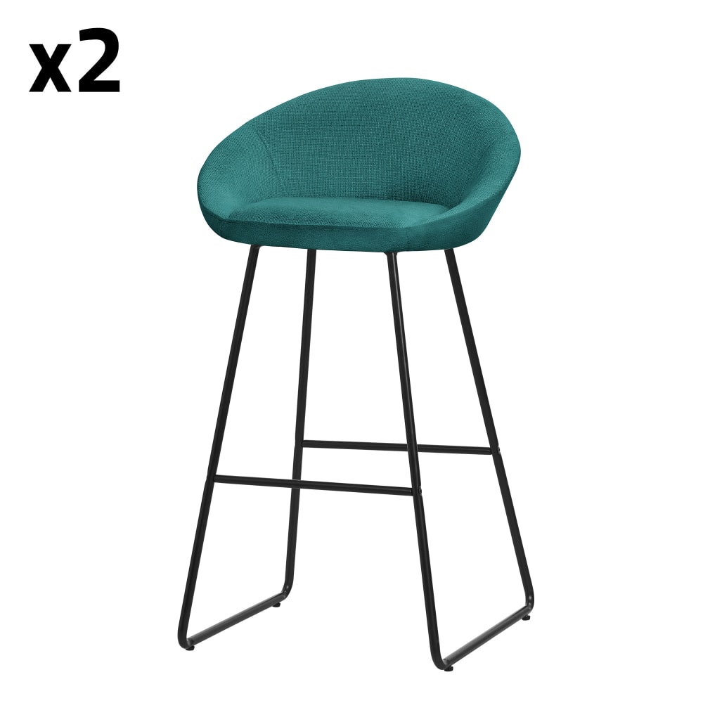 ML-Design Barhocker 2er Set Petrol 75 cm hoch mit Stoffbezug und Metallgestell style modern Blau Pes - Polyester