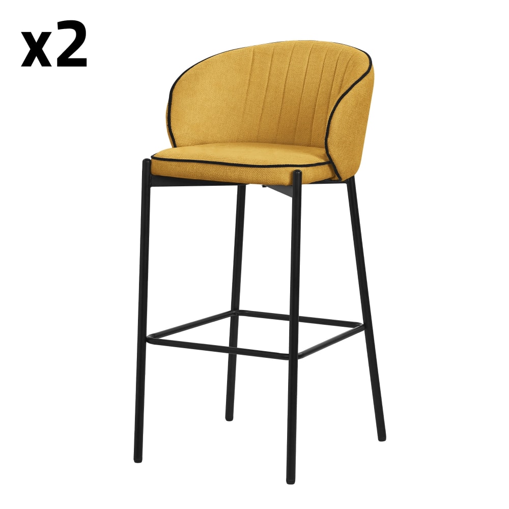 ML-Design Barhocker 2er Set Senf 76 cm hoch mit Stoffbezug und Rückenlehne style modern Gelb Pes - Polyester
