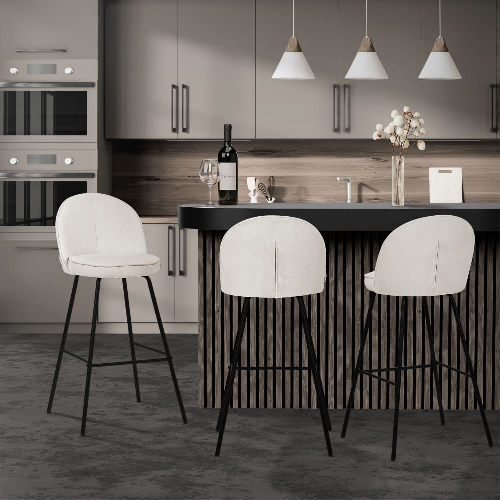 Barhocker 4er Set Beige 75 cm hoch mit Stoffbezug und Rückenlehne