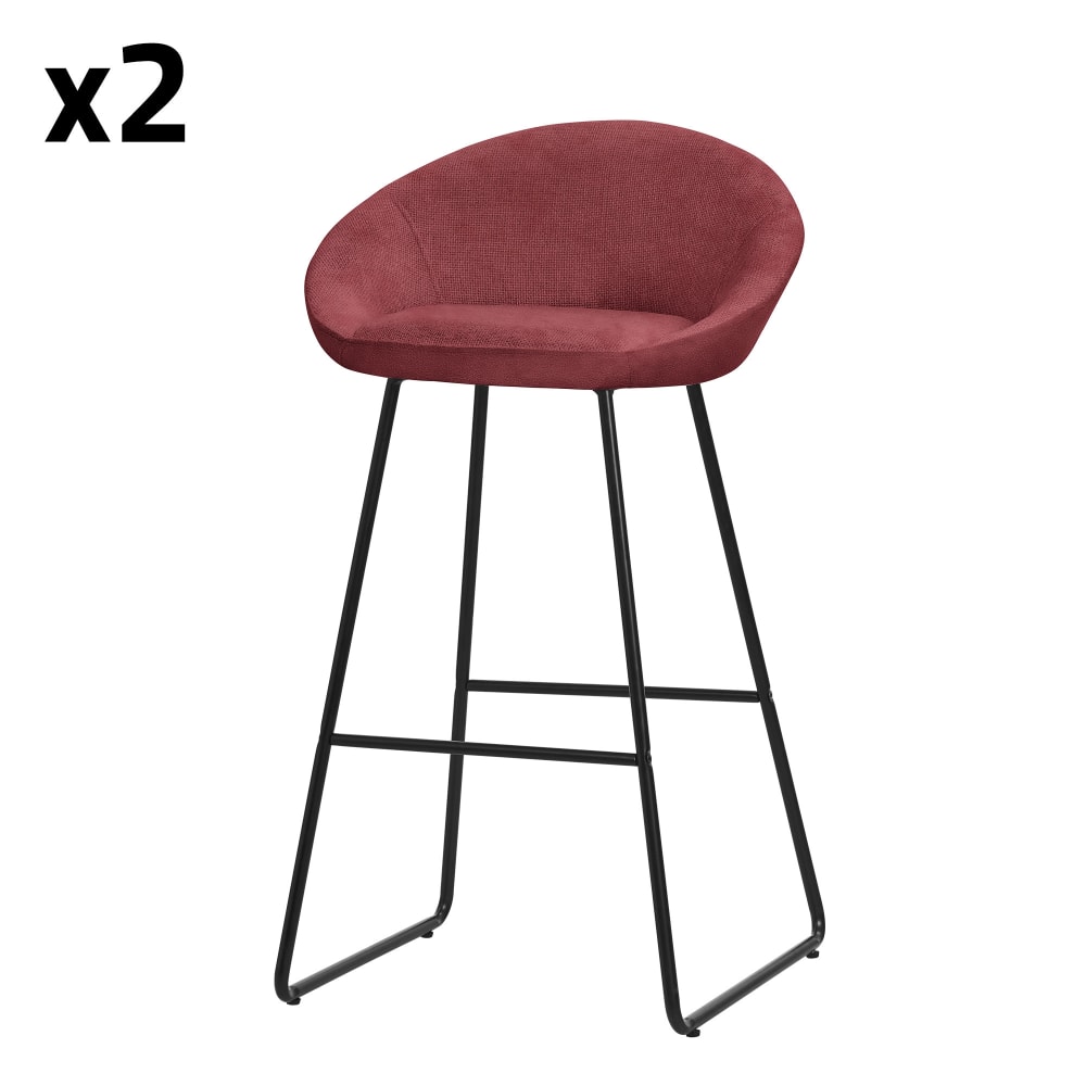 ML-Design Barhocker 2er Set Rot 75 cm hoch mit Stoffbezug und Metallgestell style modern Rot Pes - Polyester