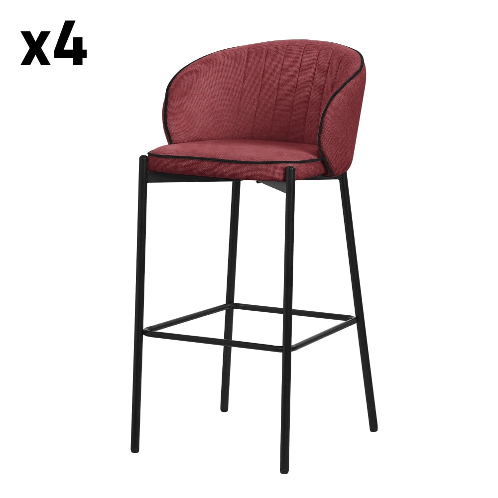 ML-Design Barhocker 4er Set Rot 76 cm hoch mit Stoffbezug und Rückenlehne style modern Rot Pes - Polyester