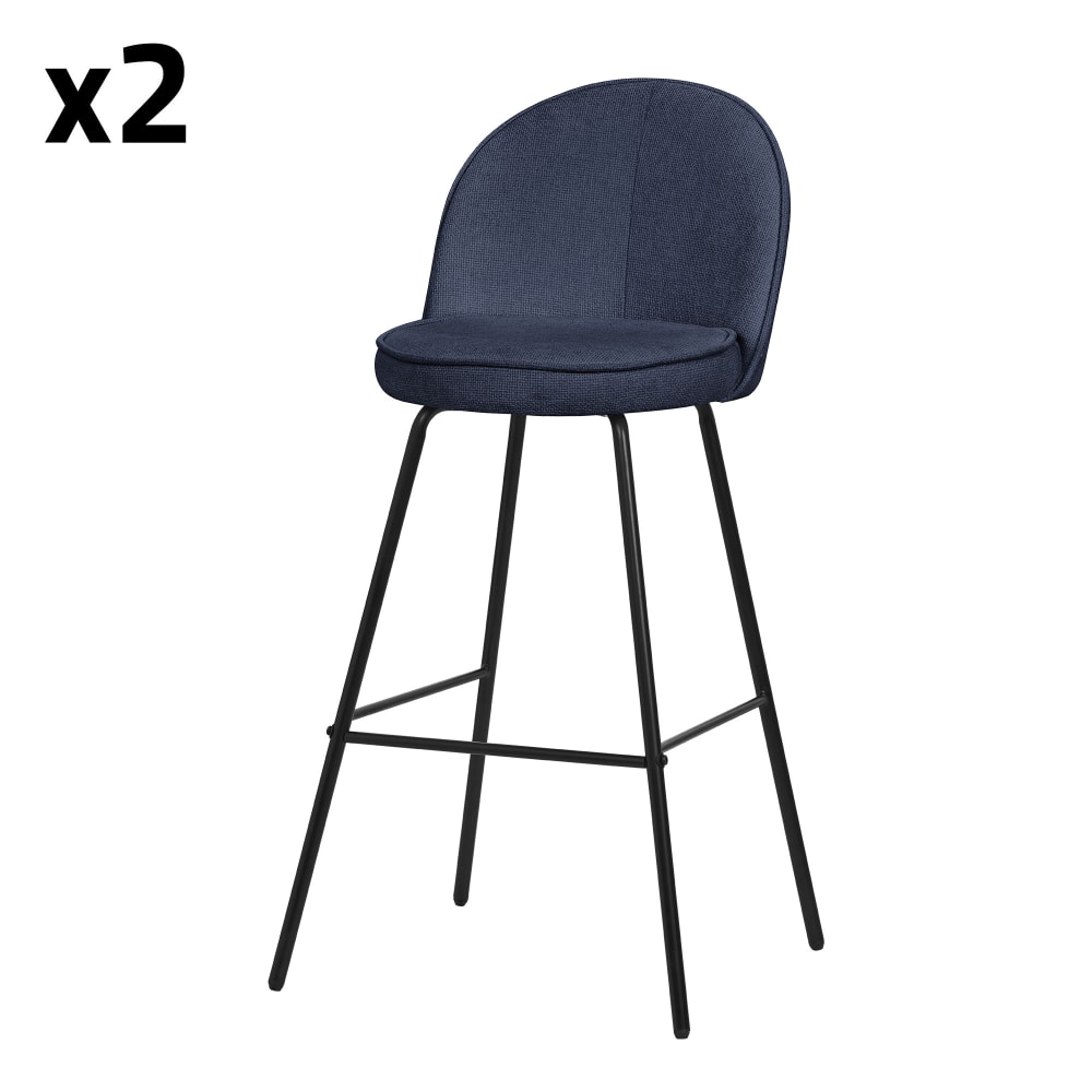 ML-Design Barhocker 2er Set Dunkelblau 75 cm hoch mit Stoffbezug und Rückenlehne - Pes - Polyester
