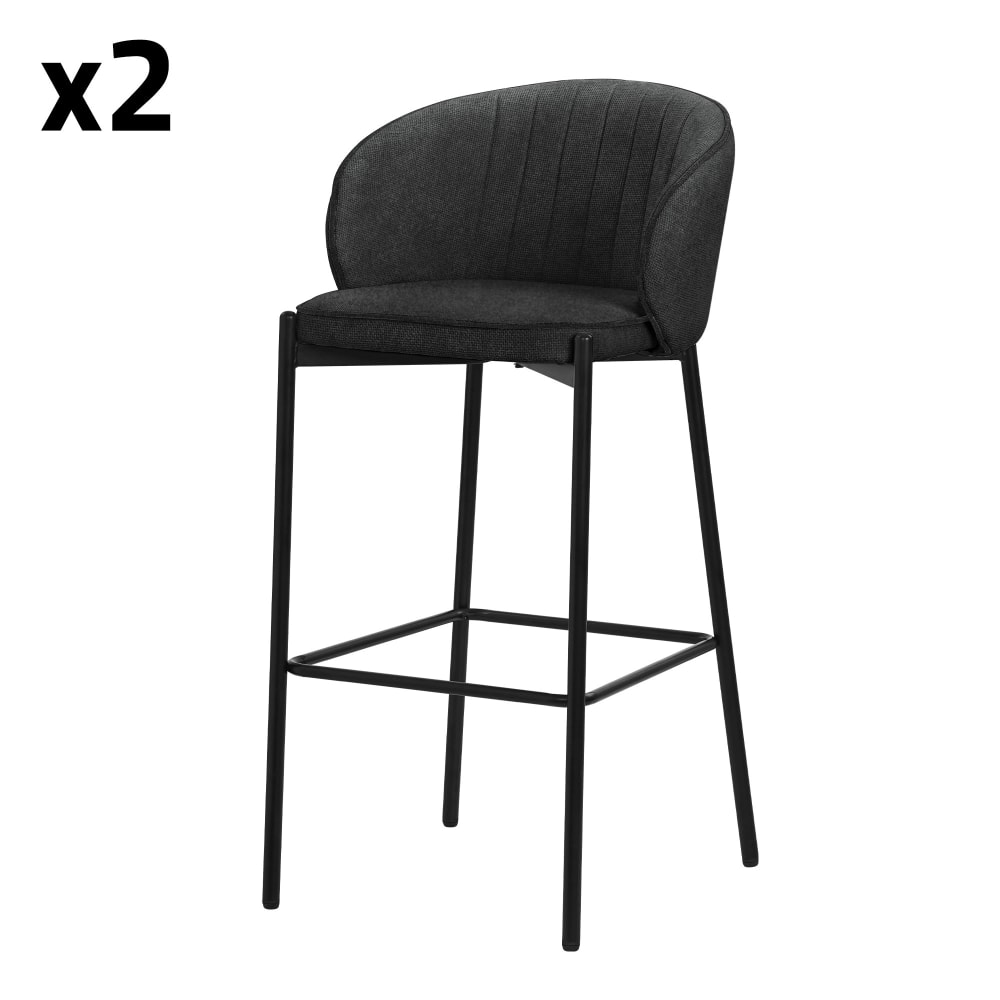 ML-Design Barhocker 2er Set Anthrazit 76 cm hoch mit Stoffbezug und Rückenlehne style modern Grau Pes - Polyester