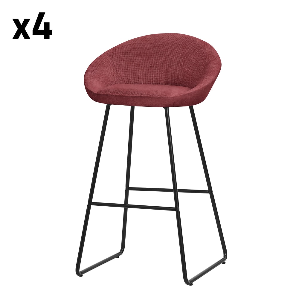 ML-Design Barhocker 4er Set Rot 75 cm hoch mit Stoffbezug und Metallgestell style modern Rot Pes - Polyester
