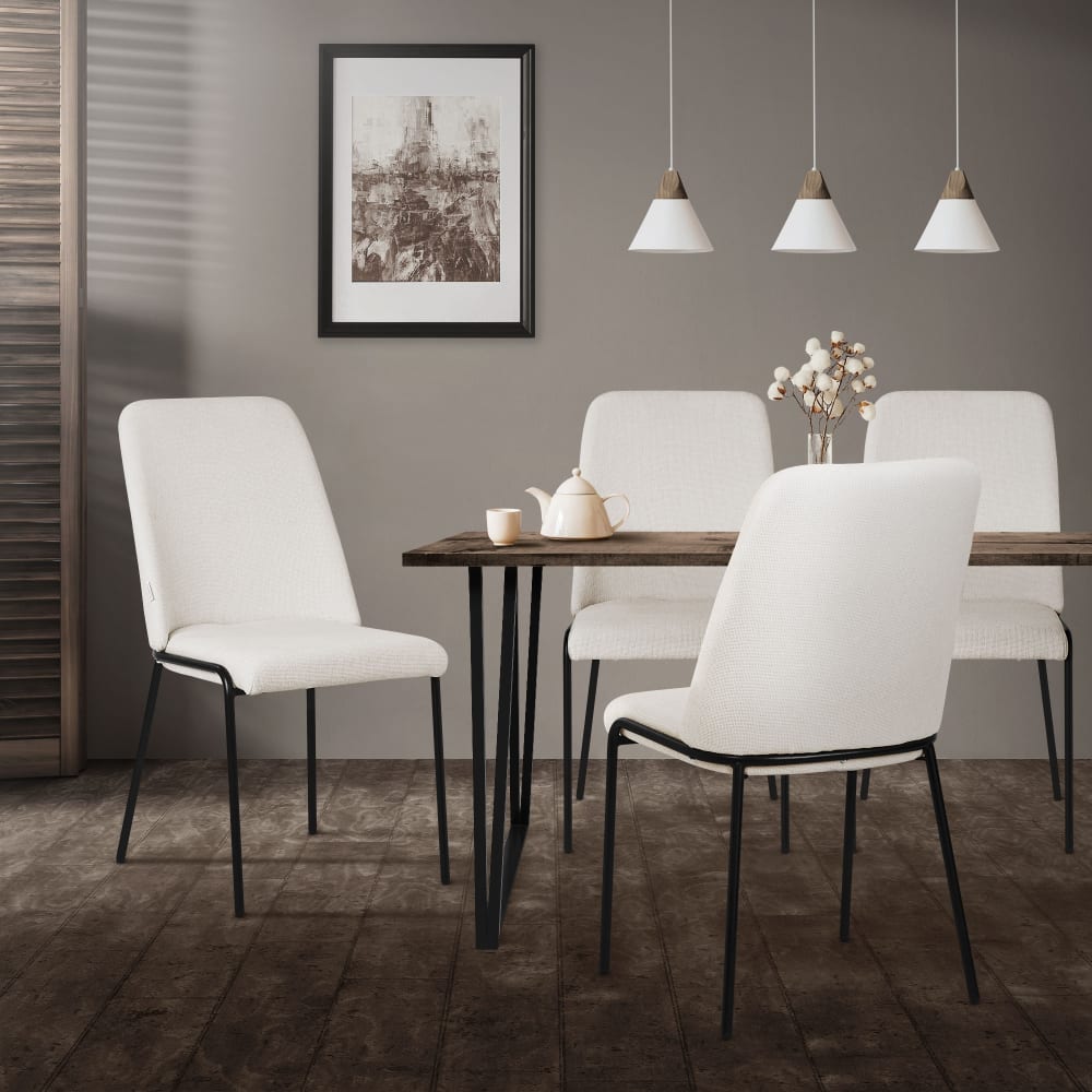 Esszimmerstühle 2er Set Beige mit Stoffbezug und Metallbeinen -