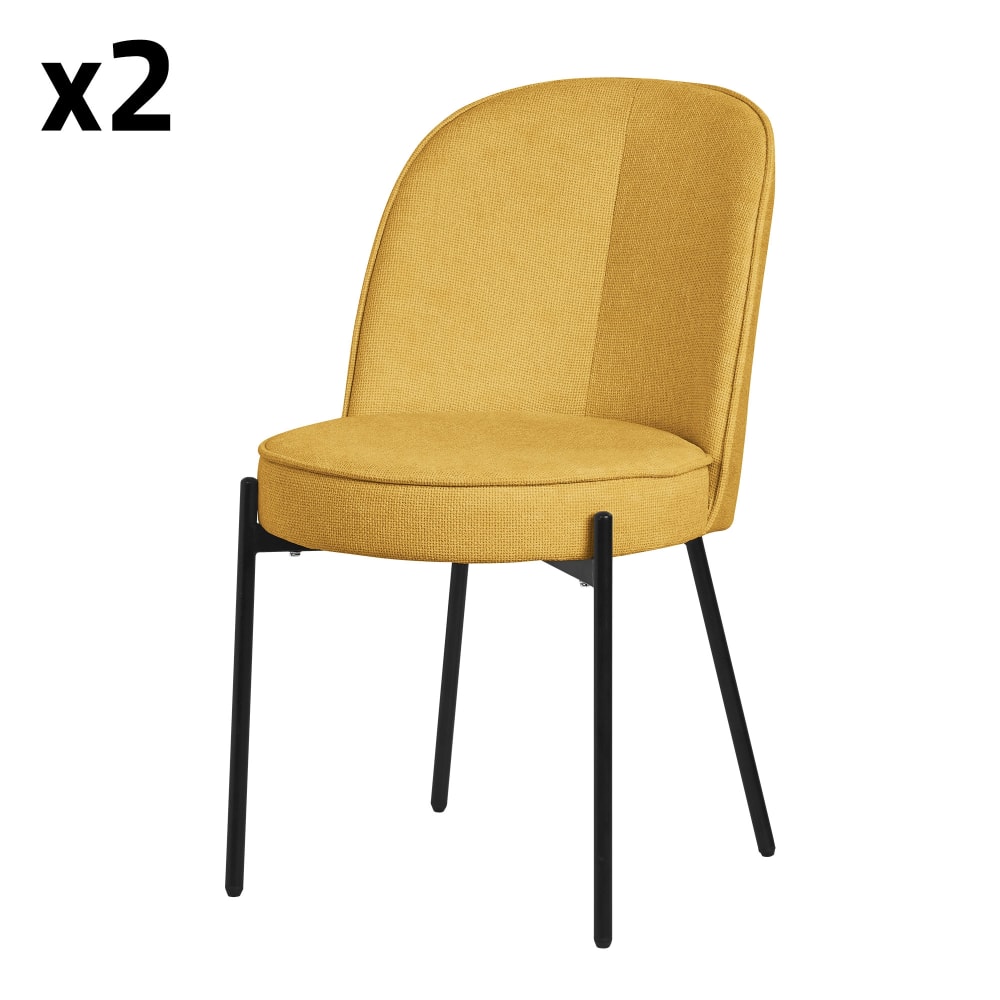 ML-Design Esszimmerstühle 2er Set Senf mit Stoffbezug und Metallbeinen Gelb Pes - Polyester