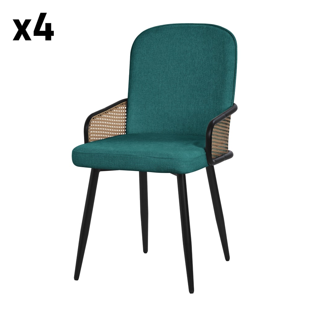 ML-Design Esszimmerstühle 4er Set Petrol mit Stoffbezug & Rattan Optik-Armlehnen Blau Pes - Polyester