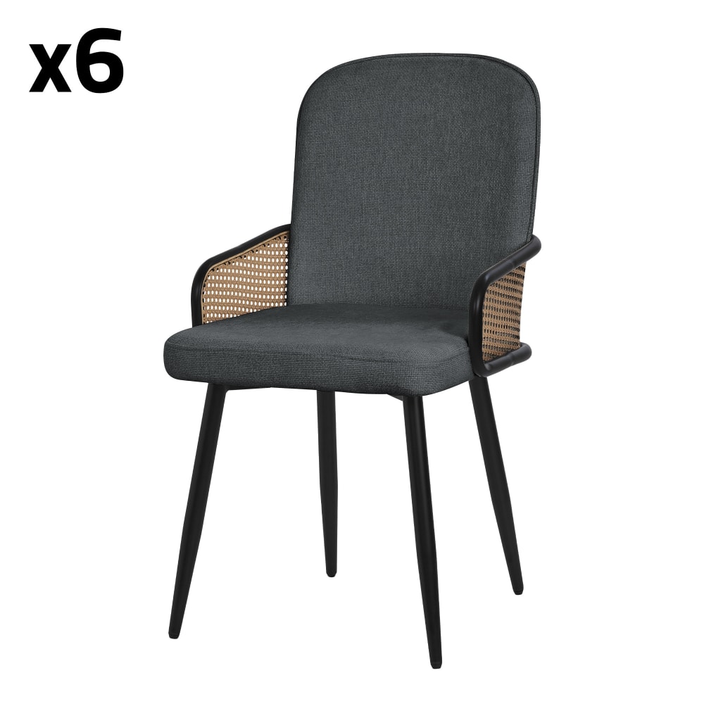 ML-Design Esszimmerstühle 6er Set Anthrazit mit Stoffbezug & Rattan-Armlehnen Grau Pes - Polyester
