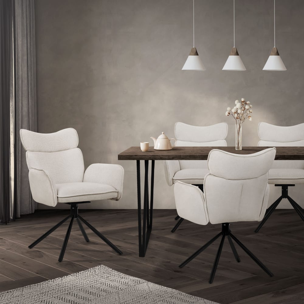 Esszimmerstühle drehbar 4er Set Beige mit Stoffbezug - Maisons Du