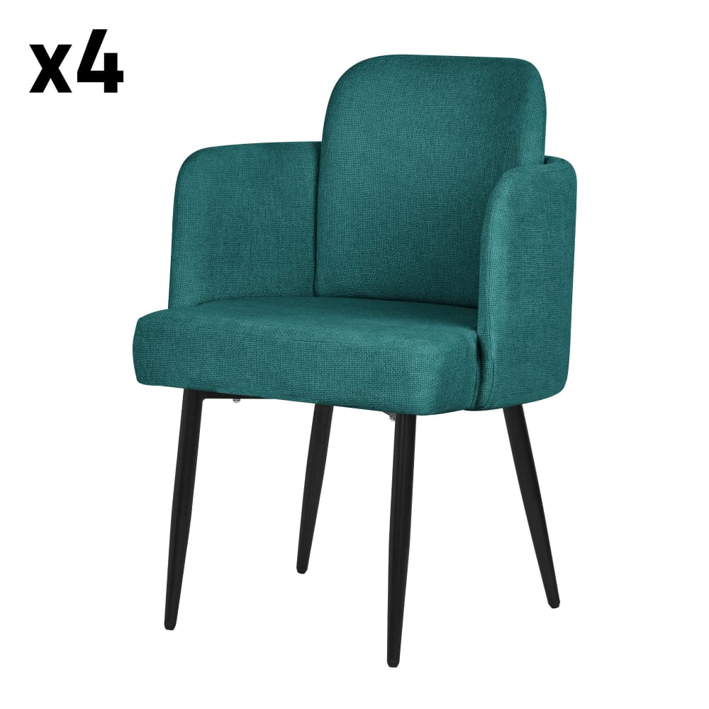 ML-Design Esszimmerstühle 4er Set Petrol Stoffbezug Rückenlehne Rattan-Optik Blau Pes - Polyester