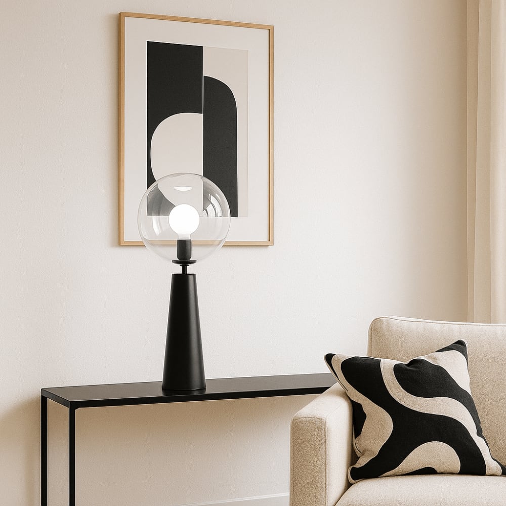 Lampe en verre et acier noir — vue 3