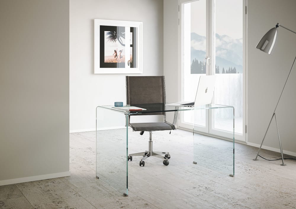 Bureau en verre courbe 100x60x75 cm