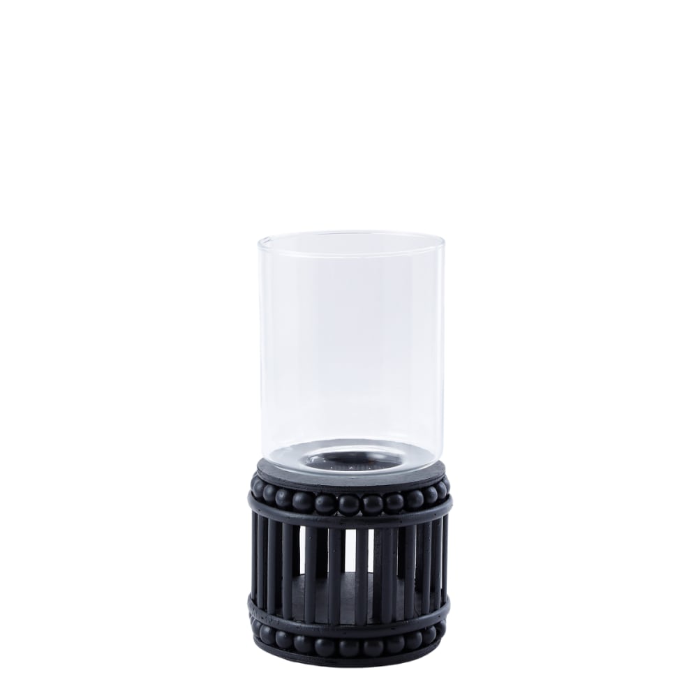 Porte-bougie en rotin noir H31