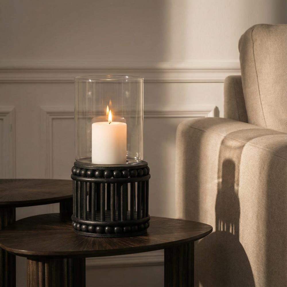Porte-bougie en rotin noir h31 — vue 3