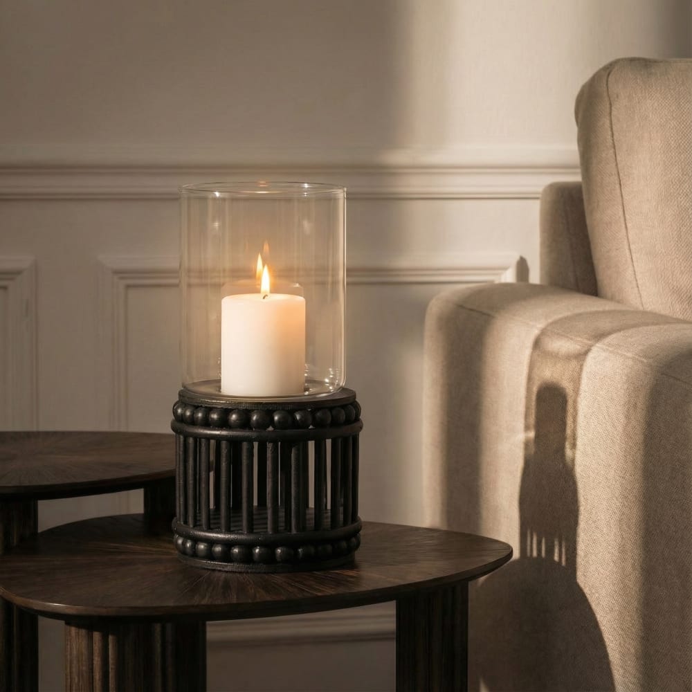 Porte-bougie en rotin beige h36 — vue 3