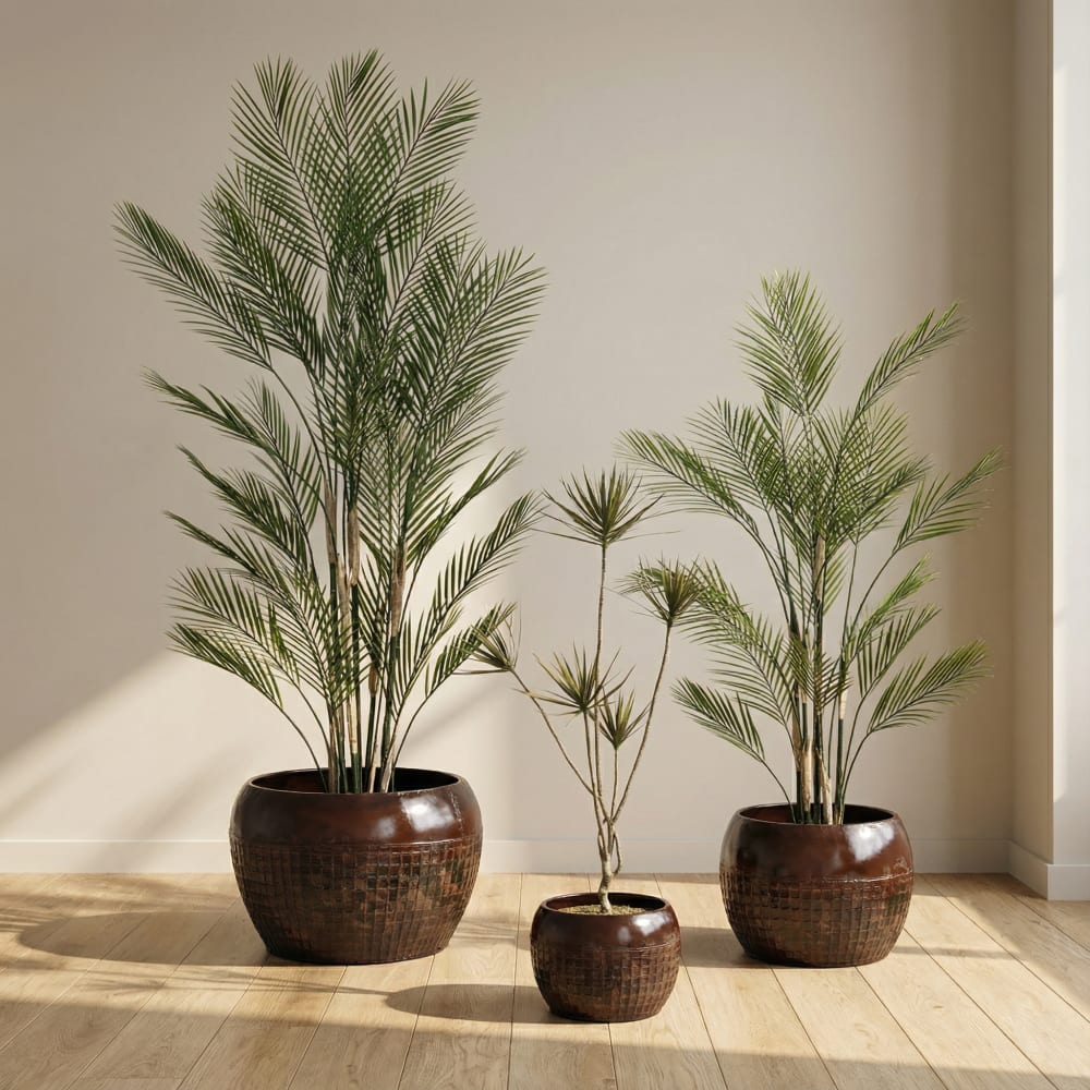 Set de 3 cache-pots en métal marron antique H40