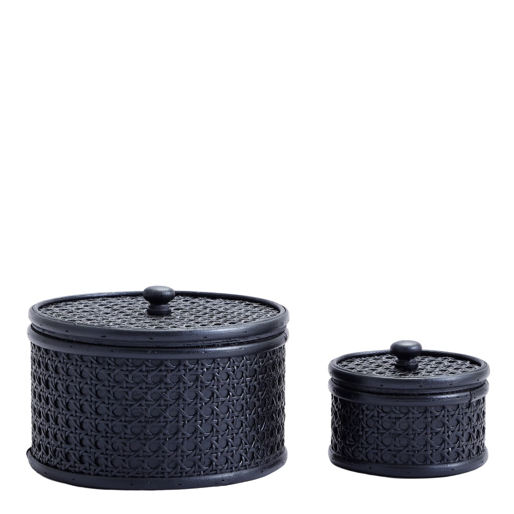 Set de 2 boîtes en rotin rondes noires h13 — Beyit